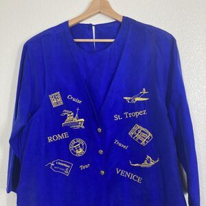Vintage Strictly Silk Shirt Womens Medium Travel Embroidered Rome Venice St